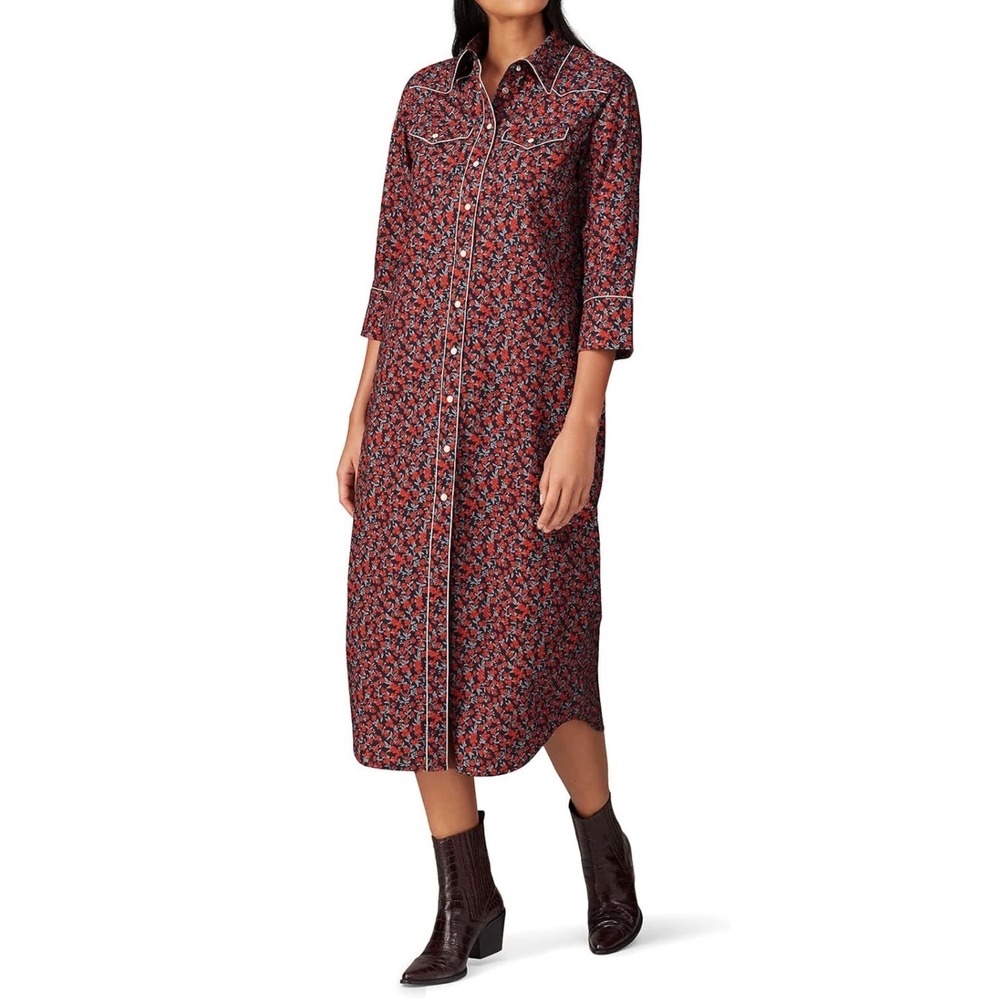 R13 Western Quarter Sleeves Cowboy Dress Midi Shirtdress XS‎